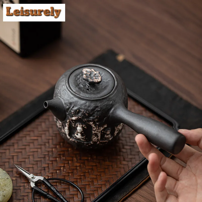 Handmade Black Pottery Buddha Teapot Zen Tea Infuser Art Pot Tea Maker Kettle With Ball Hole Tea Ceremony Accessories Collection