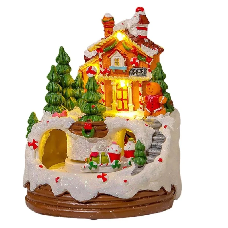 Maison de Noël pain d’épice LED avec train musical, décor de table – Image 3