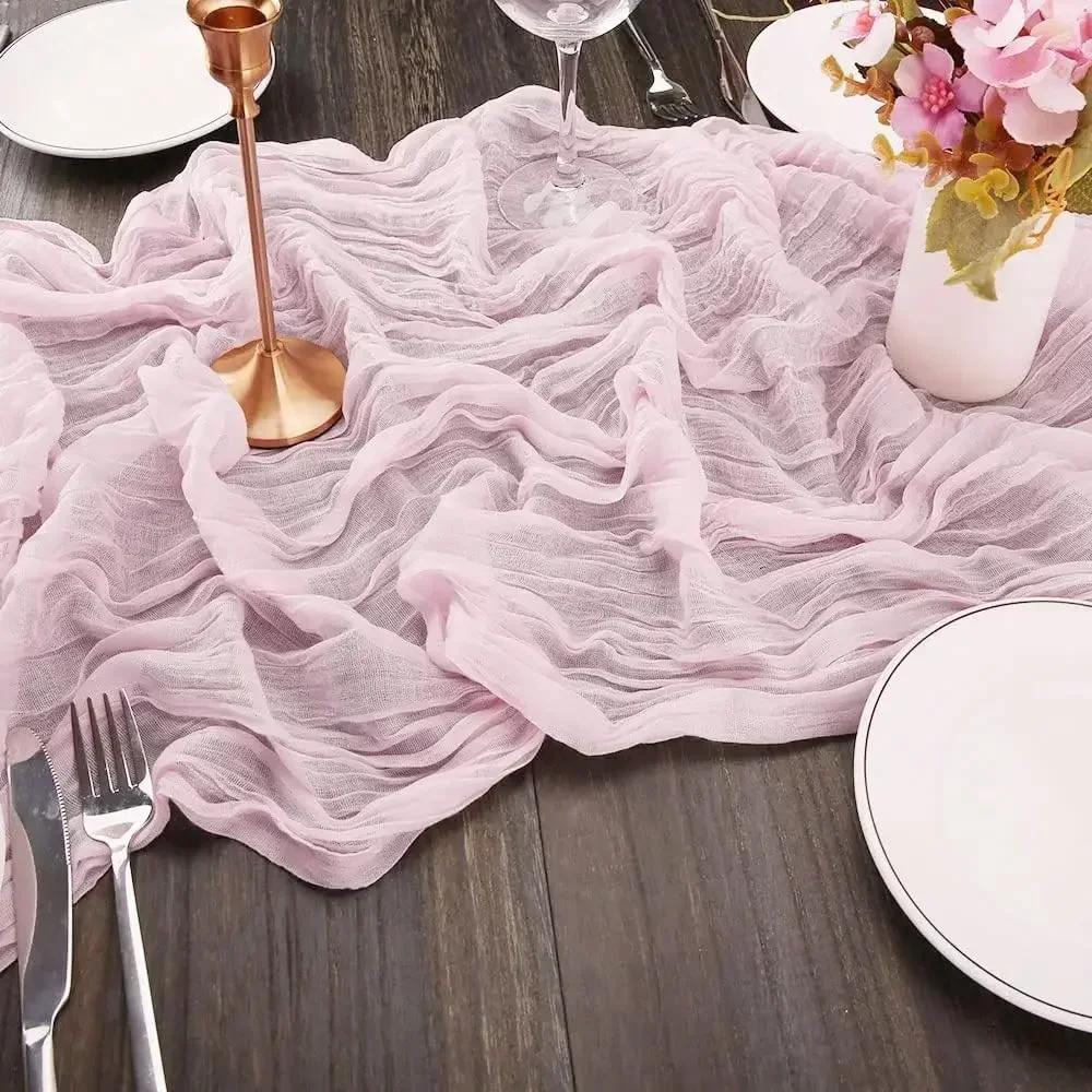 90*180CM Pink Cheesecloth Table Runner Romantic Wedding Dining Table Decoration Pink Tablecloth For Bridal Party Christmas 5