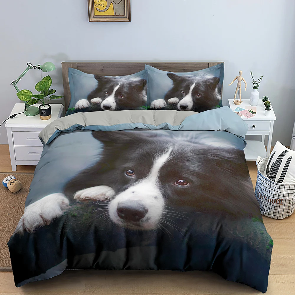 Animal Pet Duvet Cover Set Cute Dog Hugging Donut Bedding Set 3pcs - Main Image