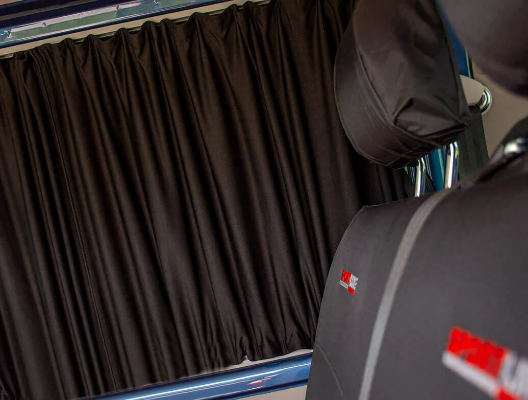 Rideaux Pare-soleil Pour Fenêtres Latérales VW T5/T6 (2003-2015) - Tissu Noir/gris 50x47 Cm, Rails Extensibles - Intimité Et Protection Thermique - 12