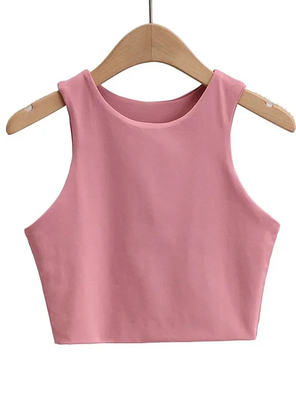 Women Sexy Slim Tops O-neck Sleeveless Dou