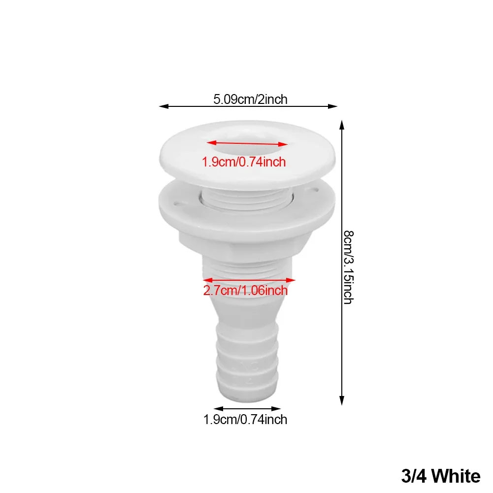 5/8in Thru Hull Fitting Straight ABS Impact Resistance Hose Connector Accessory for Boats Marines