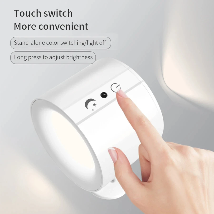 Led Double Head Wall Sconces light Touch Control Remote 360 Rotatable 3 Color Modes Wall Light USB Recharge Wireless Night Light 4