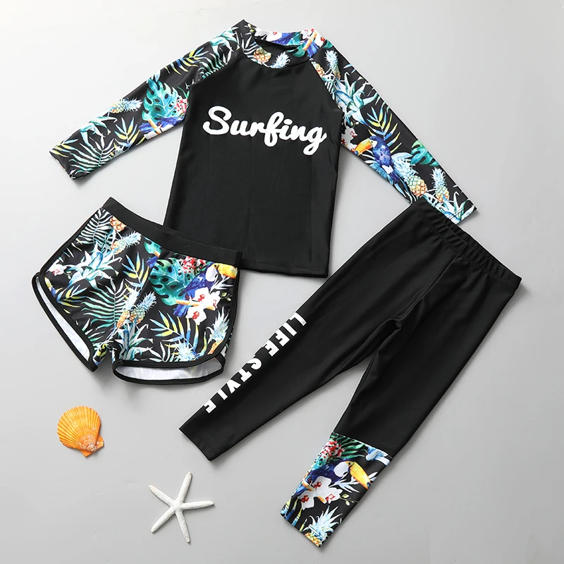 Split swimsuit three-piece set of girls big children fat plus-size 100 pounds sunscreen quick-drying surf suit women children swimsuit women tankini set