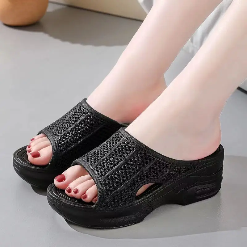2024 New Women's Summer One Word Hollow Wedges Casual