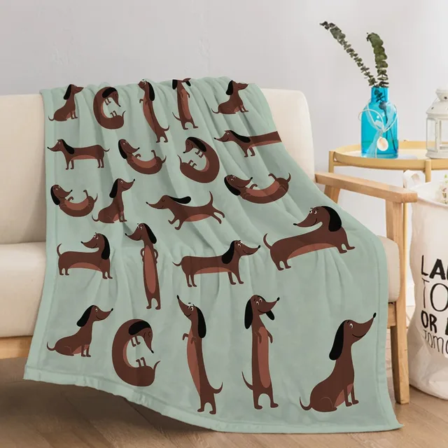 Dachshund Dog Flannel Blanket Cute Puppy Pattern Soft Cozy Throw Blankets for Couch Bed Living Room Bedroom Camping Gift