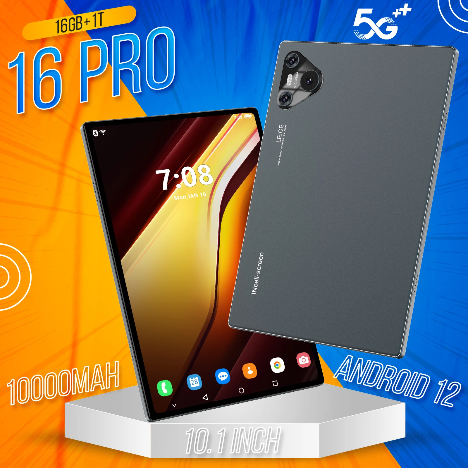 Tablet PC 16 Pro 10 inch 4K Android 13 12GB+16GB RAM 1TB ROM Dual SIM Snapdragon870 10000Mah GPS