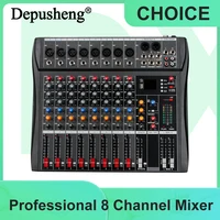 Professional Audio Mixer Depusheng DX8 8Channel Sound Board Console with Bluetooth USB PC Recording Input 48V POWER