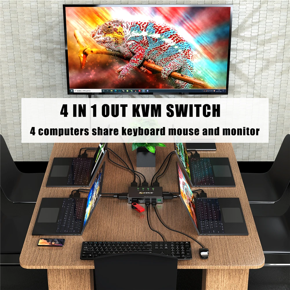 KVM ġ, 4 Ʈ, HD 4K ĳ, USB KVM ġ, 4 in 1 Out  Ű 콺 ÷ Ű ġ, RS232  Ʈ 