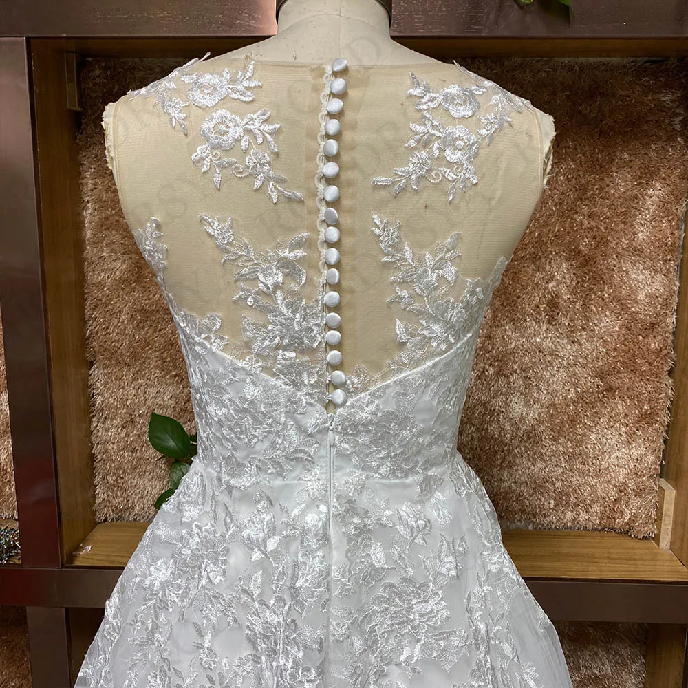 Roddrsya elegantes Brautkleid A-Linie O-Ausschnitt Boho Spitze Applikationen Illusion zurück Tüll Brautkleid Robe de Mariée ärmellose Brauch Elegantes Hochzeitskleid A-Linie O-Ausschnitt Boho Spitze Applikationen Illu – Detail 5