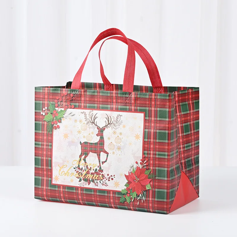 New Plaid Christmas Candy Gift Bags | Cute Santa Claus & Snowman Pattern Non-Woven ... - SKU CCGB2014 - UGI Packaging
