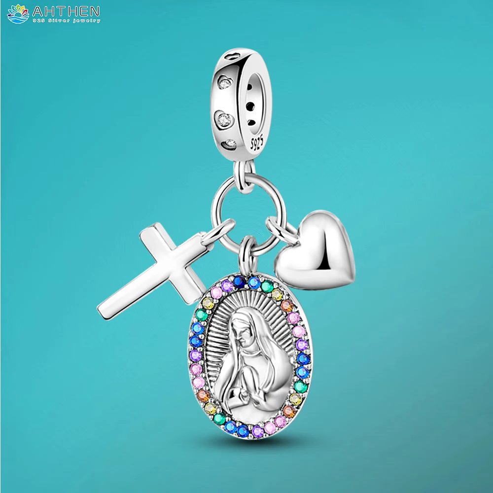 

Ahthen 925 Sterling Silver Bead Our Lady of the Cross Dangle Charm fit Original Pandora Bracelets or Necklaces for Women Jewelry