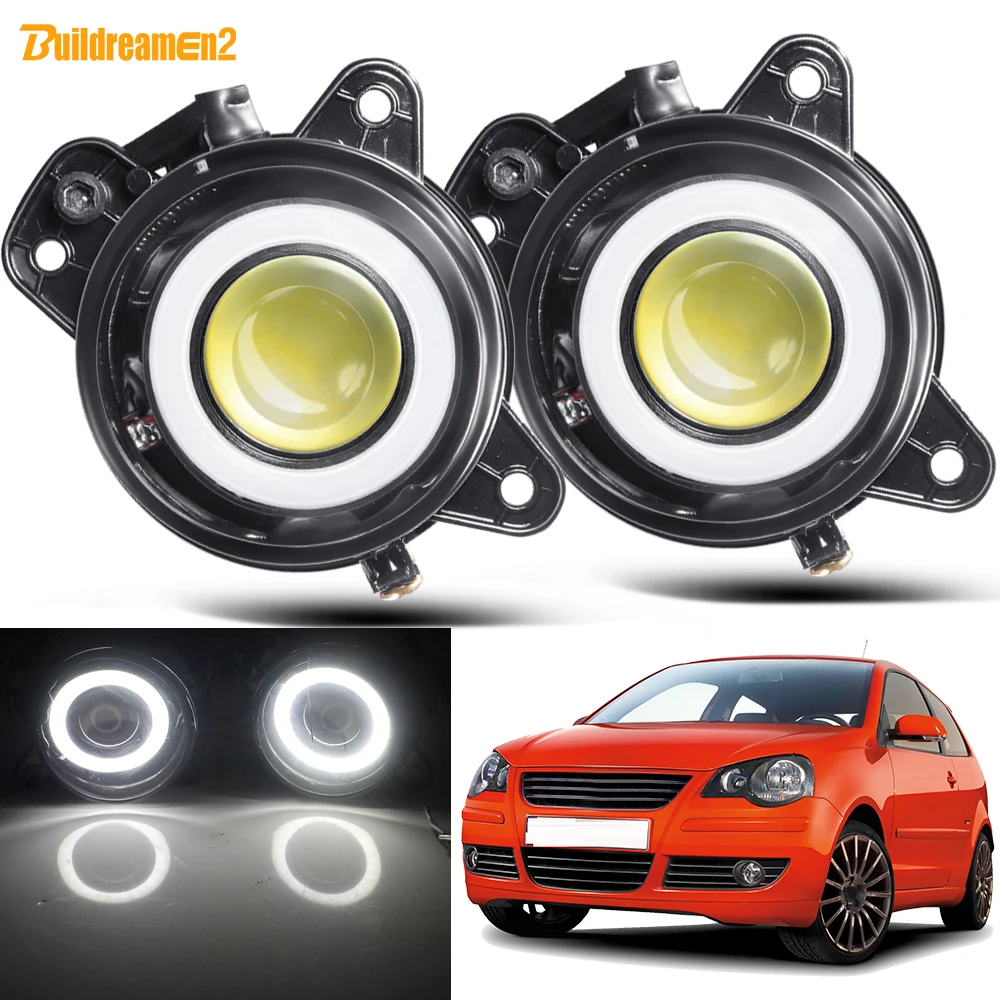 2 X Led Fendinebbia Angel Eye Drl Per Volkswagen Vw Polo Mk4 9 N3 2005 2006 2007 2008 2009 9006 Car Cob Fog Daytime Running Lamp