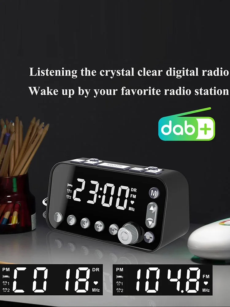 A1 Digital Desktop Radio Alarm Clock Dual USB Charging Port DAB FM Radio with Antenna Programmable Sleep Timer 6