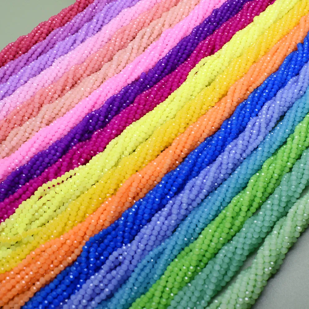 Glass Beads 2 3 4mm Dyeing Rondelle Crystal Glass Beads Summer Color Faceted Loose Spacer Glass Beads for Jewelry Making DIY Necklace