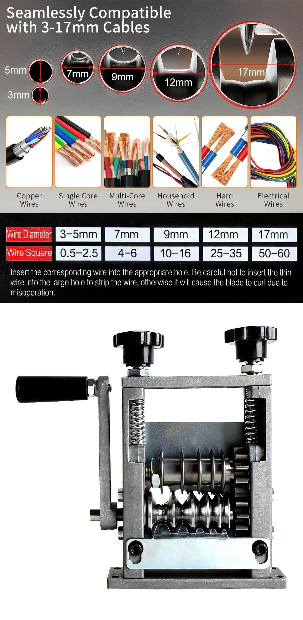 Manual Wire Stripper Multi-Knife Cable Stripping Machine Hand Crank & Electric D