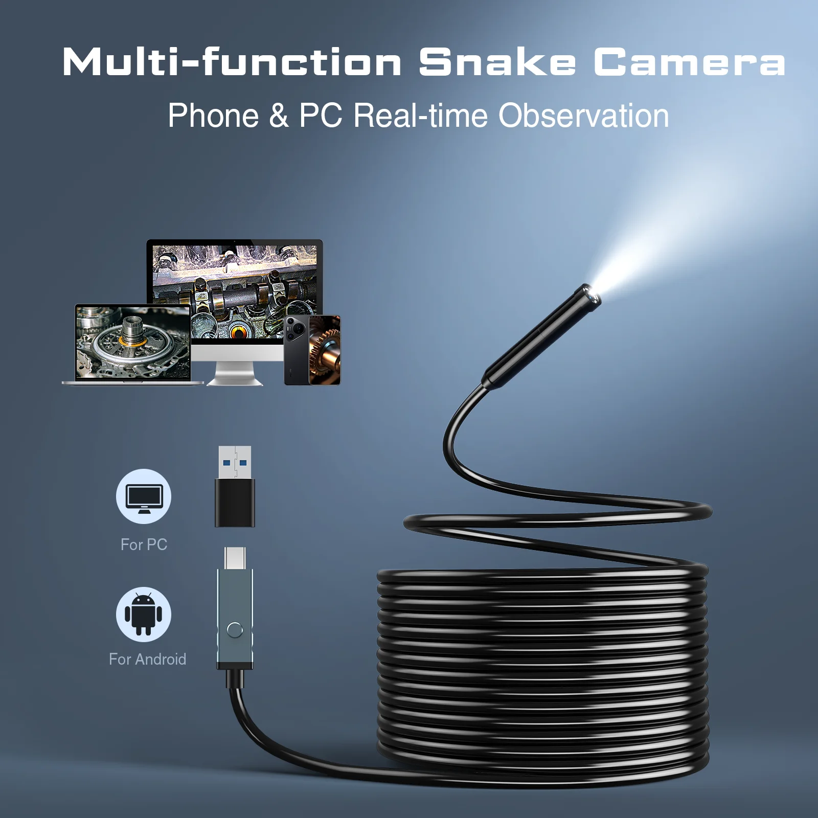 4.3'' Endoscope Camera with Light Inspection Borescope Camera 1080P HD with 8 LE