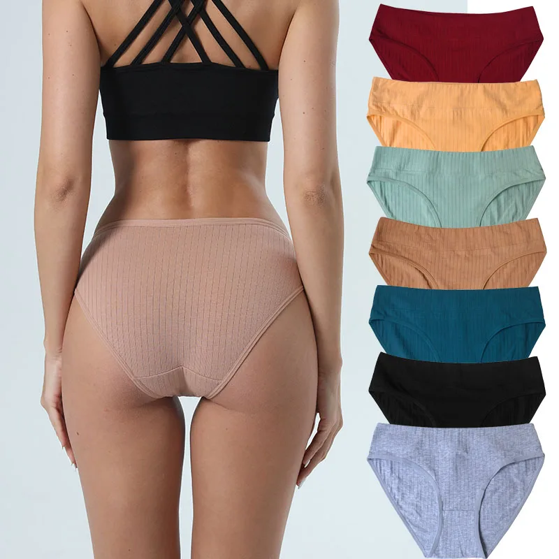 

8Pcs Women's Briefs Cotton Knitted Underwear Woman Classic Panties Middle Waist Lingerie Underpants Ladies Panti Soft Underware