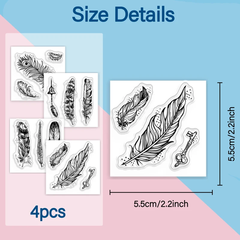 Stamps Mini Feather Clear For DIY Scrapbooking Silicone Stamp Seals Transparent For Cards Making Photo Album Journal 4Pcs