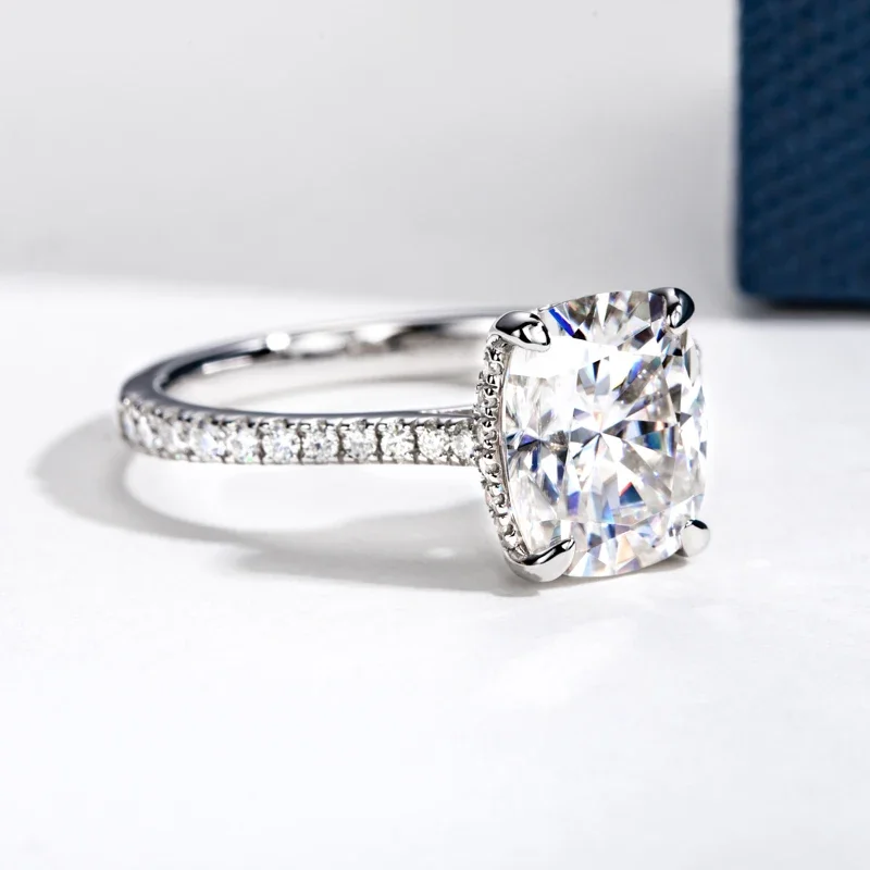 Cushion Cut Moissanite Engagement Rings For Women 4.0ct 925 Sterling Silver Anniversary Fine Jewelry