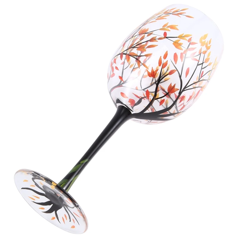 1Pcs HOT-Autumn Tree Wine Glass-Fall Colors-Leaves Of Red, Yellow, Orange Hand Painted Fall Leaf Reusable