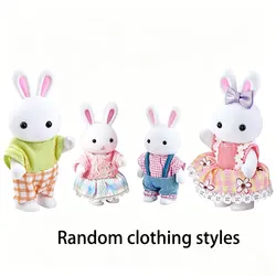 Rabbit Family Doll Set - Mini Flocked Figures for Pretend Play with Assorted Clothing Styles (Cute Rabbit Family)