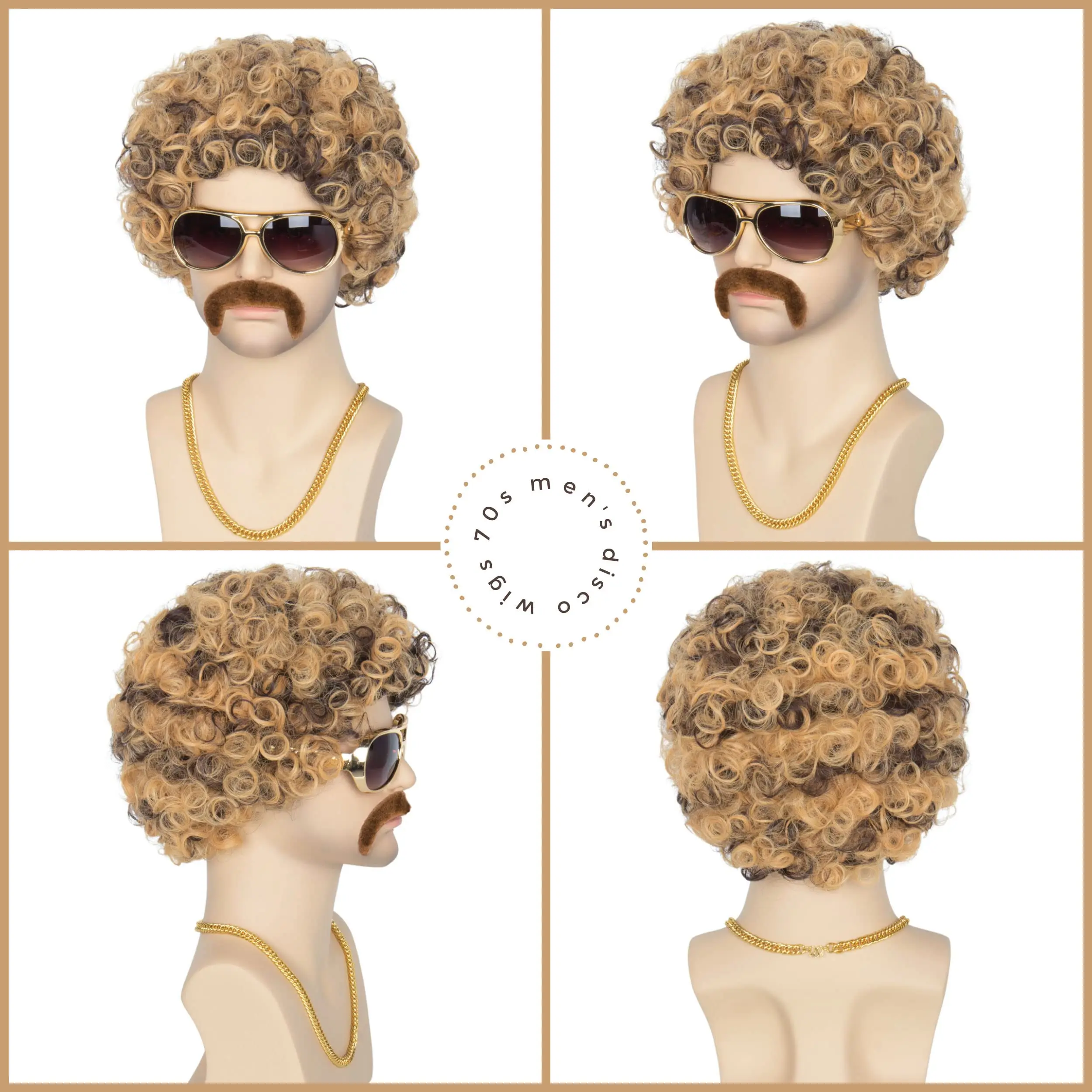 Missuhair Men's 70s Afro Disco Wig Short Curly Brown Blonde Wig for Men  Women - AliExpress