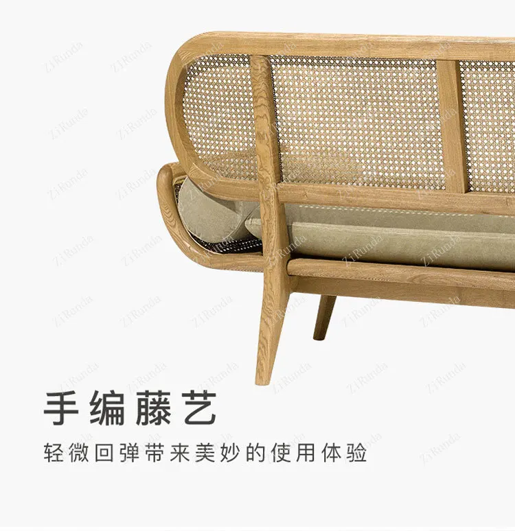 ~Y Solid wood rattan sofa chair designer Nordic ins simple living room double triple rattan chair homestay small apartment