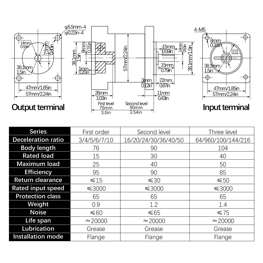 Planetary Reducer PX57 Ratio 4/ 6/ 10/ 16/ 24/ 36/ 64/ 96/ 100/ 216 Max 40N.m Nema23 57 Stepper Motor