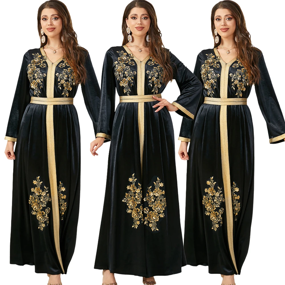 

Dubai Abaya Velvet Autumn Winter Elegant Women Muslim Long Sleeve Maxi Dress Turkey Arabic Kaftan Islam Morocco Jalabiya Vestido