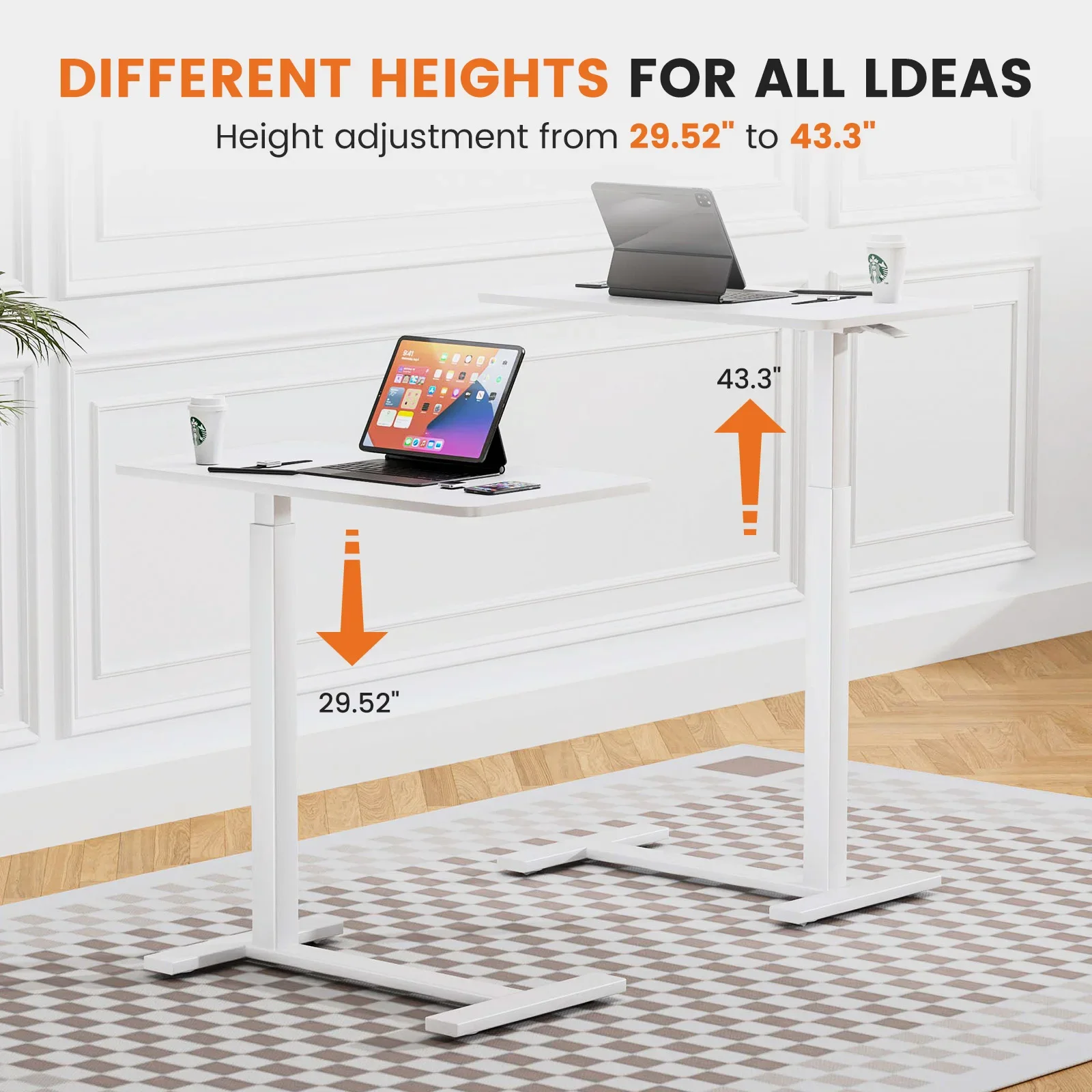 Overbed Bedside Sofa Table with Hidden Wheels Adjustable Height Use Bed Table Laptop Mobile Standing Desk Living Room