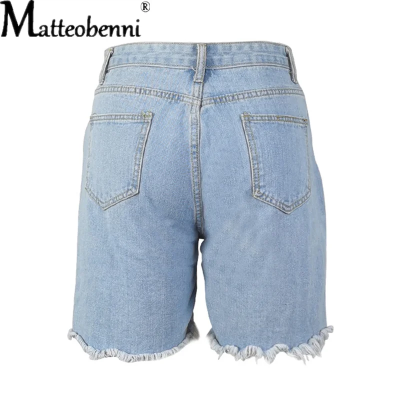 Fashion Casual Denim Shorts Summer New Womens Patchwork Print Ripped Patch Jeans Lady Sexy High Waist Knee-Length Straight Short