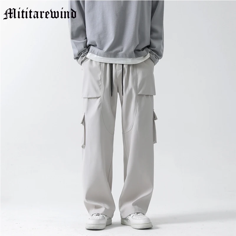 

New Design Summer Casual Cargo Pants Straight Full Length Multi Porkets Versatile Trousers Black Youth Loose Oversize Wide Leg