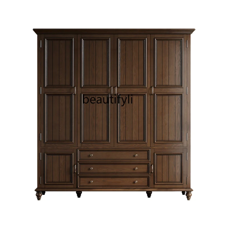 

American-Style Solid Wood Wardrobe Home Bedroom Wardrobe Ash Wood 3-Door 4-Door Wardrobe Storage Cabinet drawer furniture