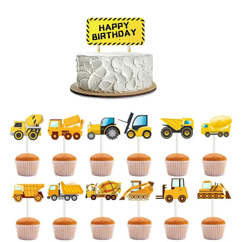 Excavator and Crane Cake Toppers, Engineering Vehicle Theme, Children's