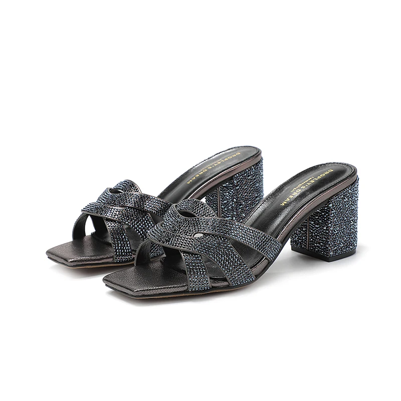 Summer Elegant Women's Slippers 2023 New Luxury Crystal High Heels Fashion Party Shoes Large 34-44 Genuine Leather Women's Shoes