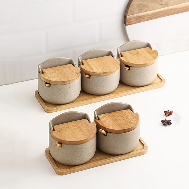 Ensemble de pots d'assaisonnement pour la cuisine, pot à épices, sucre,  sel, cuillère à couvercle, pot à céréales, grande capacité, boîte de  rangement des aliments, récipient de cuisine - AliExpress