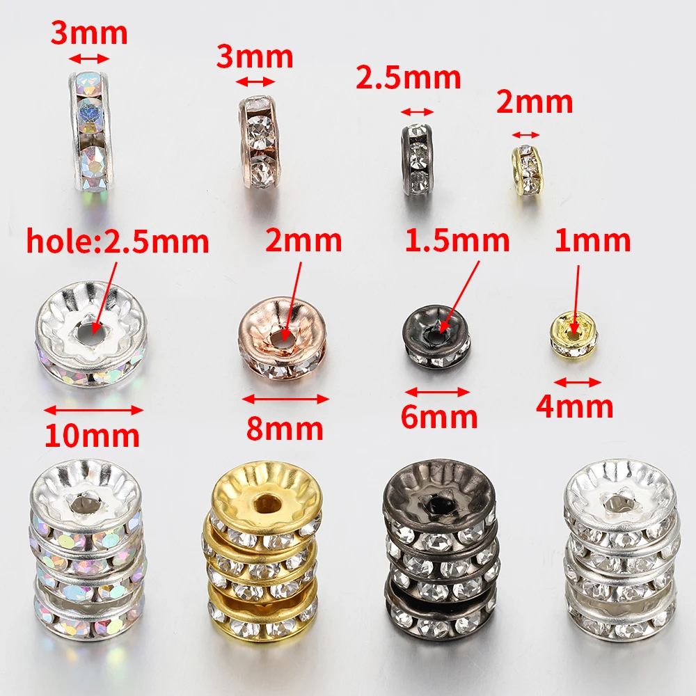 Silver Color Crystal Rhinestone Spacer Loose Beads 100pcs for DIY Bracelet Necklace Jewelry Making-Bracelet Beads Components