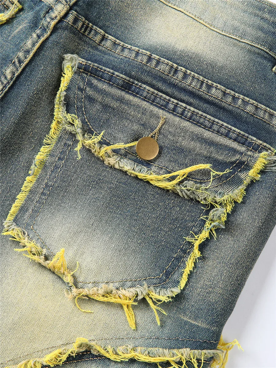 Ripped Jeans Men's Spring Autumn Casual Denim Pants Multi Pockets Slim Fit for Streetwear Punk Trendy Fashion Retro