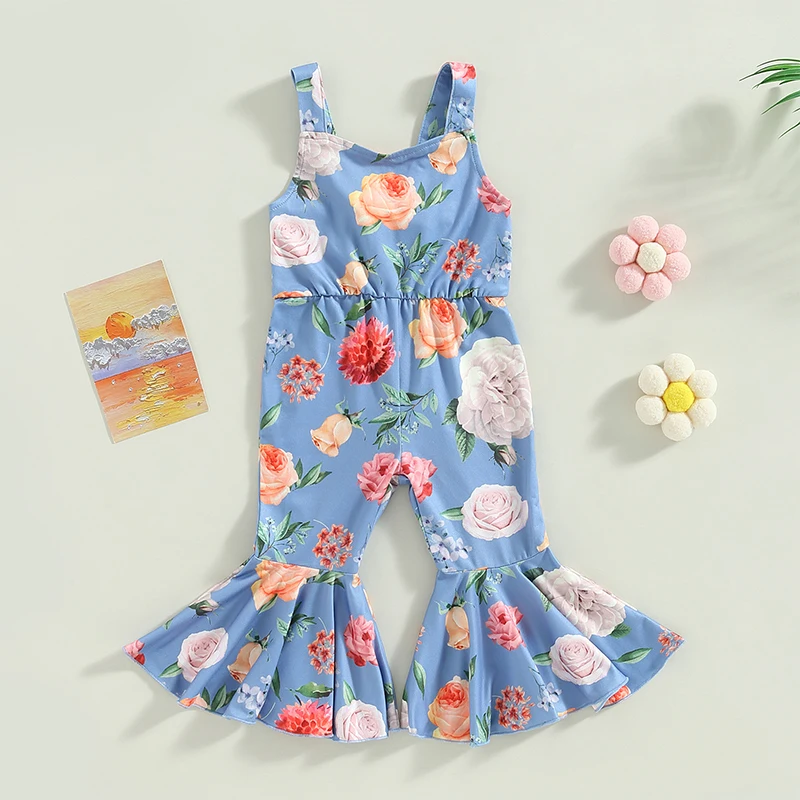 

Kids Infant Baby Girl Suspender Jumpsuit Pink Leopard Print Summer Sleeveless Flared Rompers Pants for Toddler Baby 6M-4T
