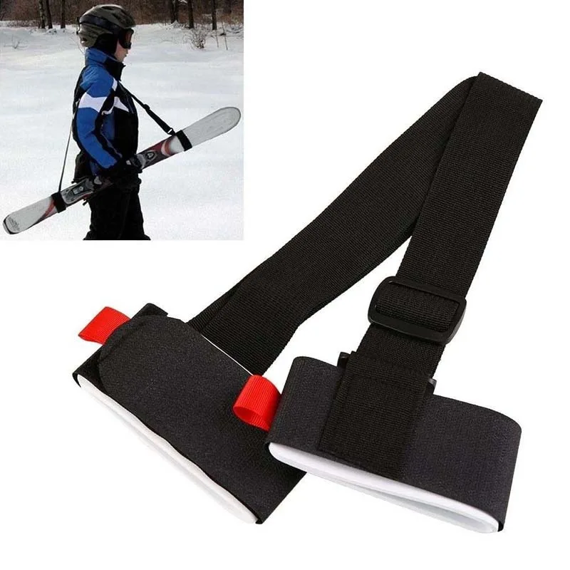 Nylon Skiing Pole Shoulder Hand Carrier Lash Handle Straps Adjustable Buck Hook Loop Protecting Black Nylon Ski Handle Strap Bag