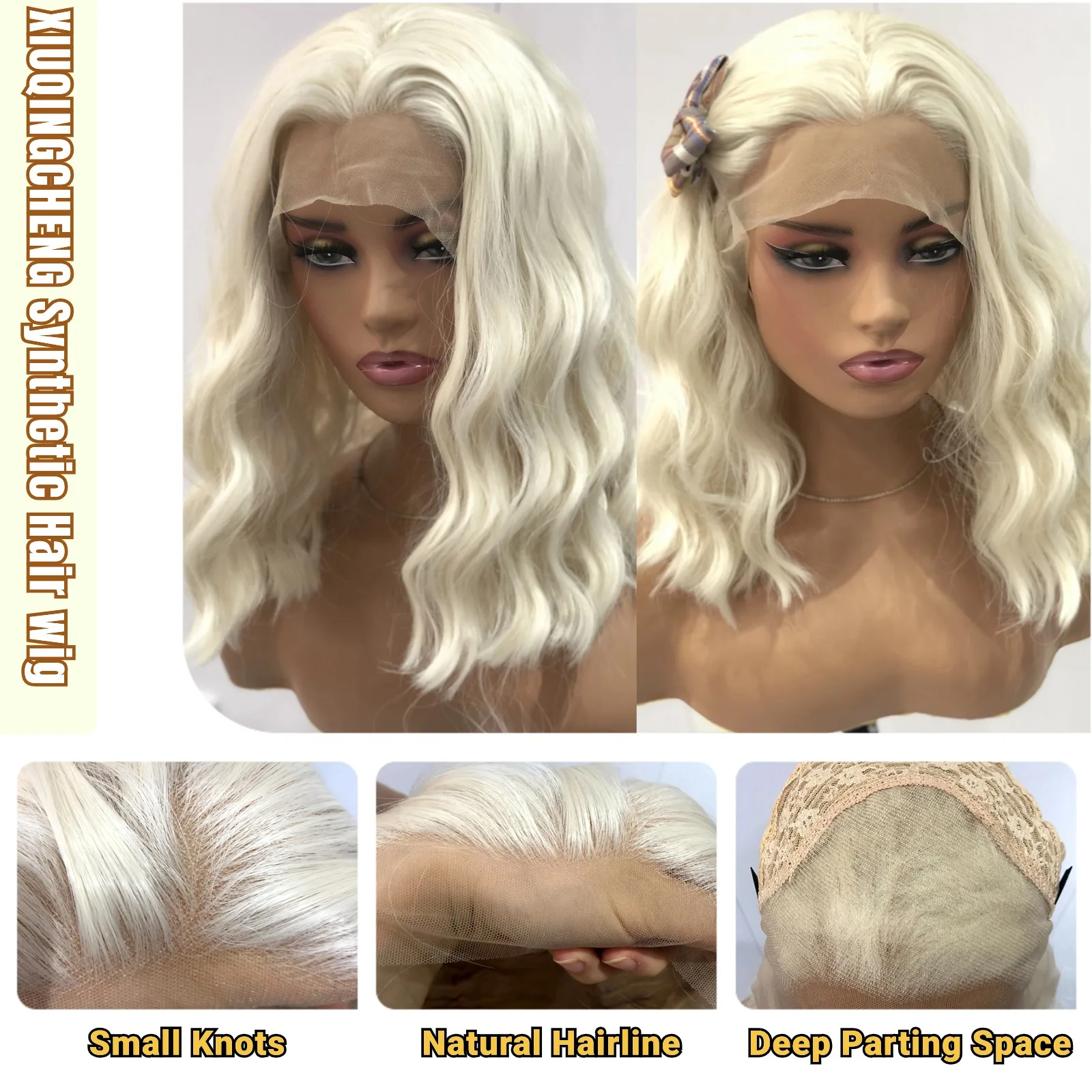 Platinum Blonde Bob Hair Wig Synthetic Lace Front Wig Short Curly Wigs for Women Glueless Wavy Blonde Lace Front Bob Wigs synthetic wig