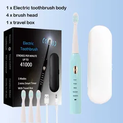 Rechargeable Ultrasonic Electric Toothbrush with Timer and Whitening Features (Blue 4Brush 1BOX)