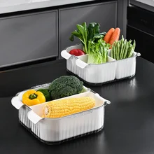  2-cell 4-cell Large Capacity Drainer Basket Vegetable Basket Fruits Basket Storage Basket Compartmentalized Draining Basket 