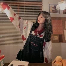 

Autumn and Winter New Style Plus Velvet Jacket Casual Solid Color Love Printing Fashion Korean Round Neck Pullover Sweater