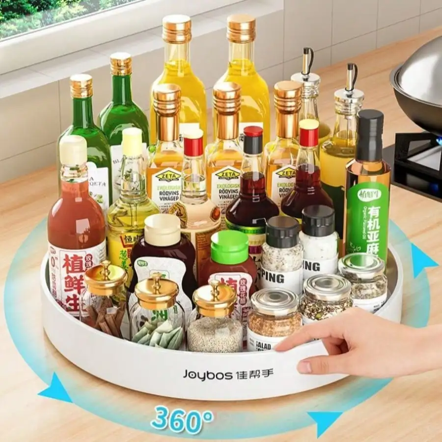 Joybos 360°Rotating Kitchen Seasoning Rack, Multifunctional Countertop Condiment Storage Organizer, Practical Household Corner S