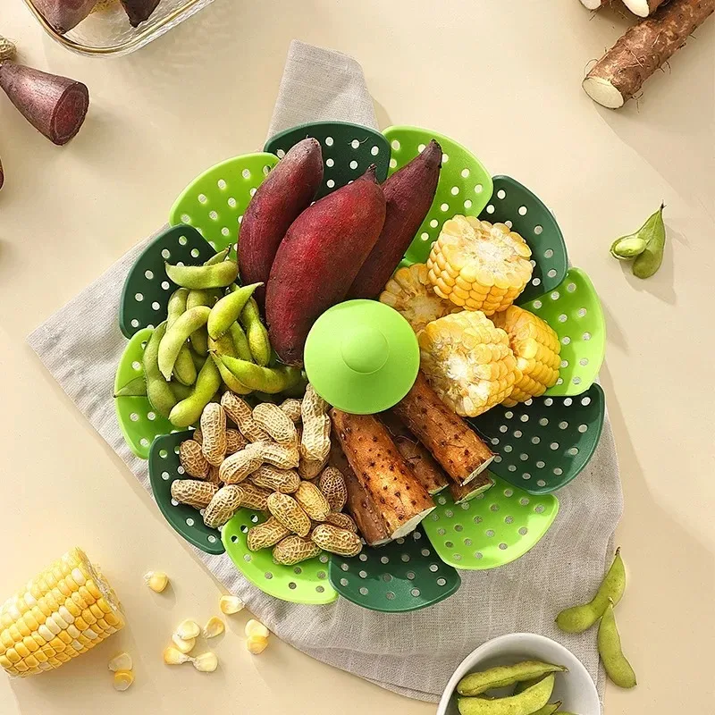 Plastic Folding Lotus Steamer Food Grade Steaming Rack Fruit Baskets Kitchen Storage Racks Vegetable Vapor Cooker Dish Cookware