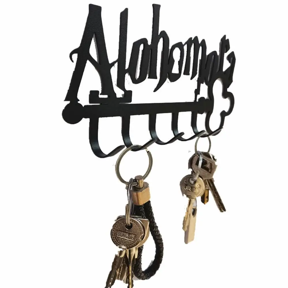 Black Metal Key Holder Multipurpose Decorative Alohomora Letter Hat Towel Rack Wall Mounted wih 5 Hooks Bathroom 5