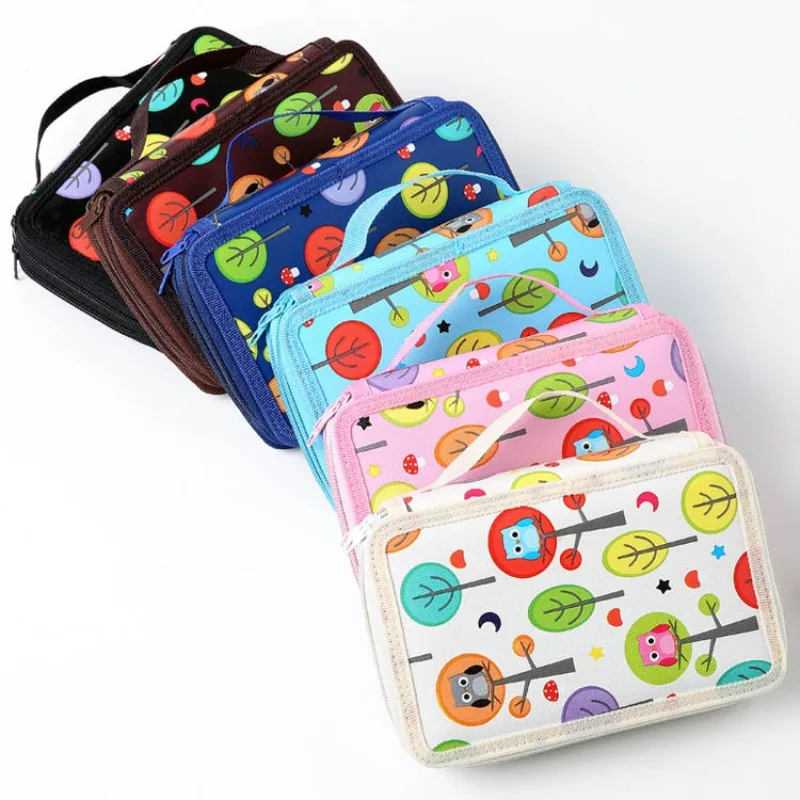

32/52/72 Hole Color Pencil Bag Multi-functional Two-layer Art Sketch Stationery Brush Box Color Markers Oxford Cloth Storage Bag